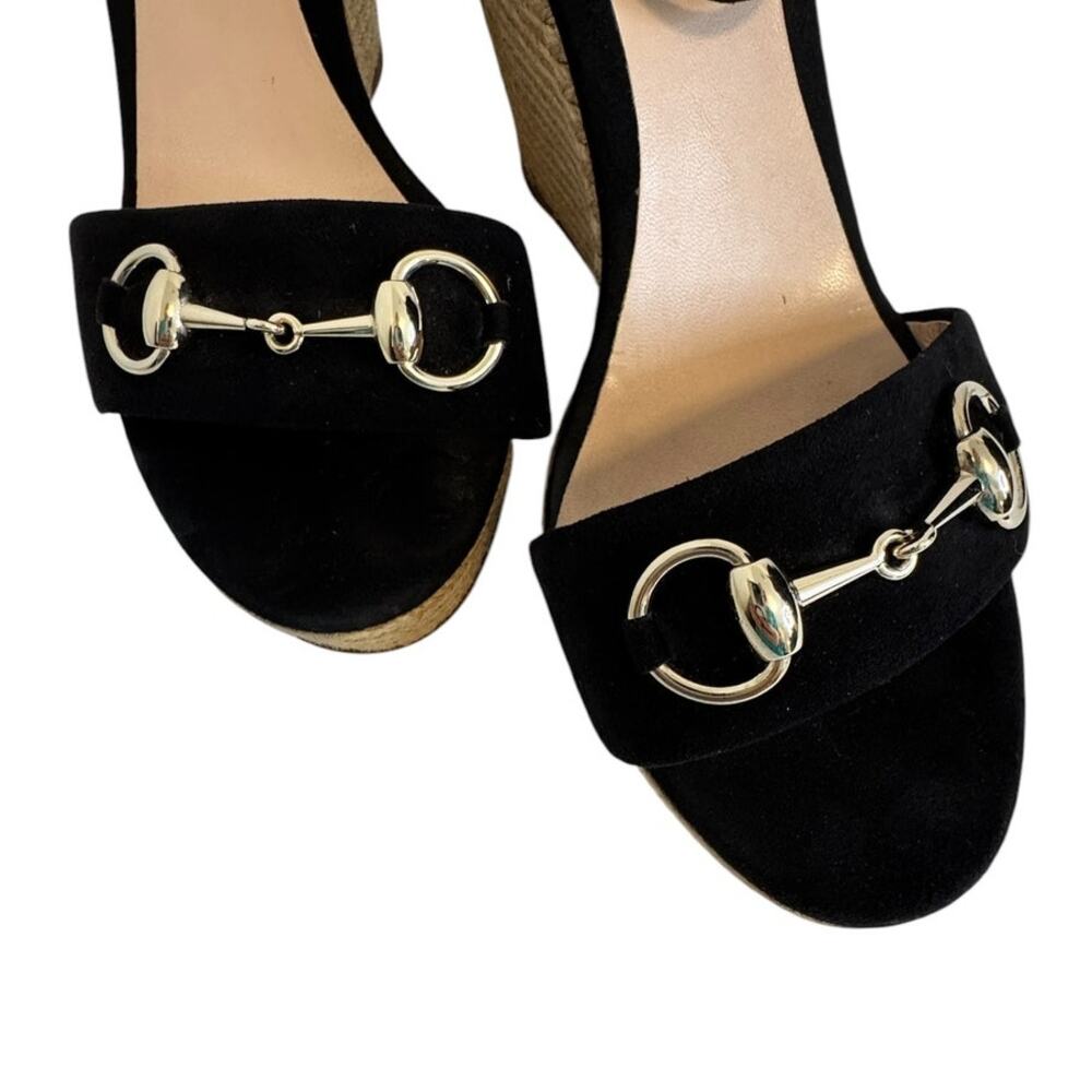 Gucci Horsebit Espadrille Black Suede Wedges Size  41.5 Box & Dust Bags Included - Picture 9 of 16
